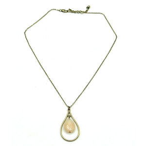 Vintage Floating Faceted Rose Quartz Teardrop Pendant Necklace Gold Tone 21"